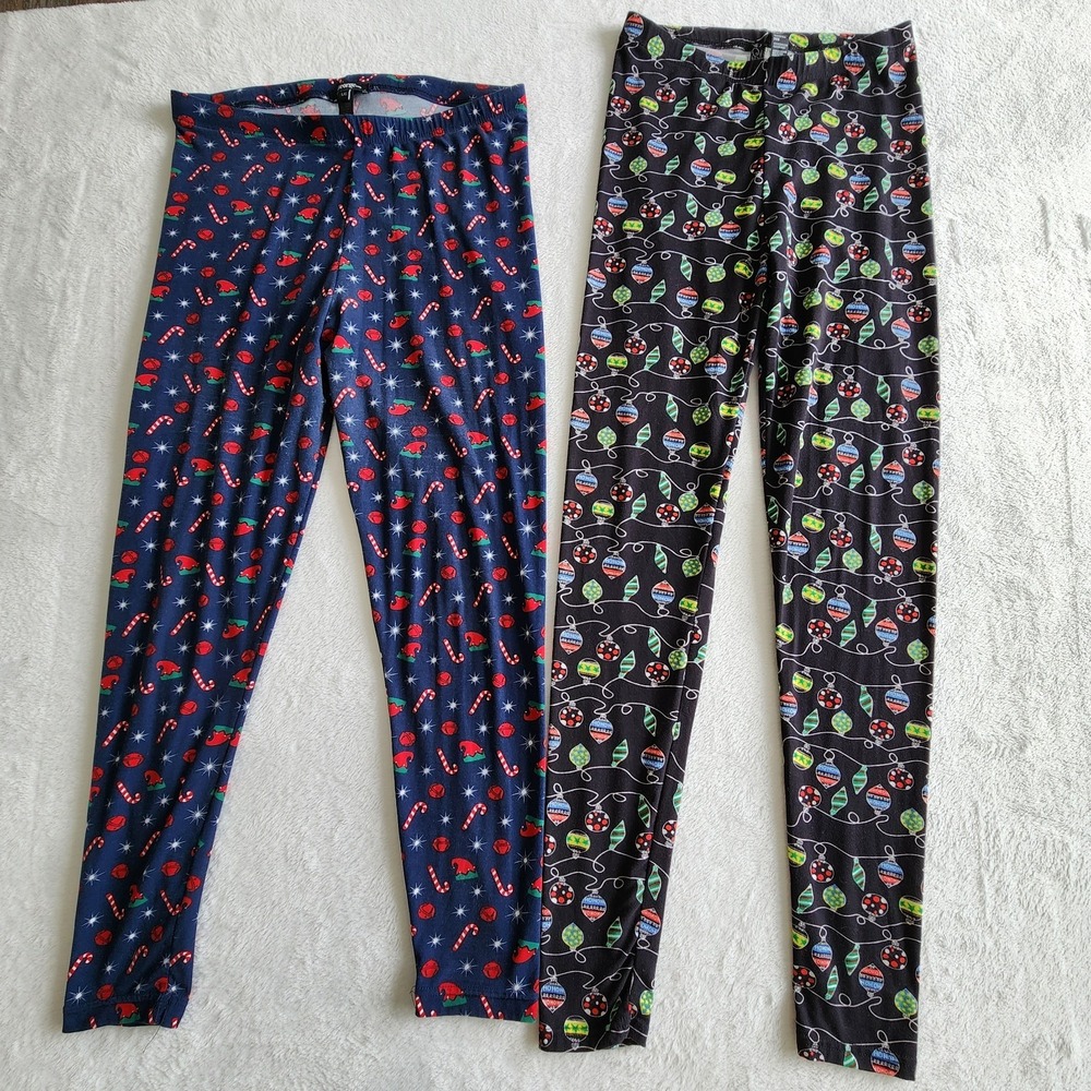 Christmas Leggings‎ Womens Medium Large Festive Ornaments Candy Cane Xmas Pants
